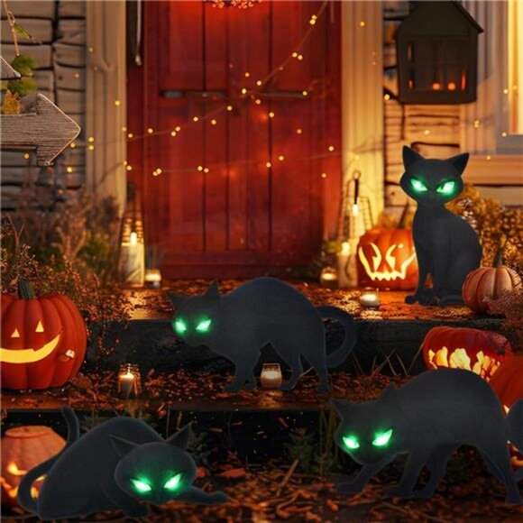 Lighted Black Cat Decor Yard Signs, 4 PCS Halloween Decorations Outdoor Scary - Picture 4 of 7